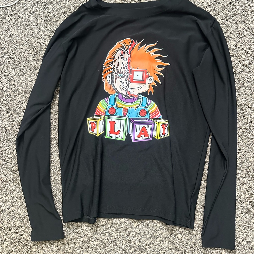 Black Long Sleeve Shirt with Colorful Graphic